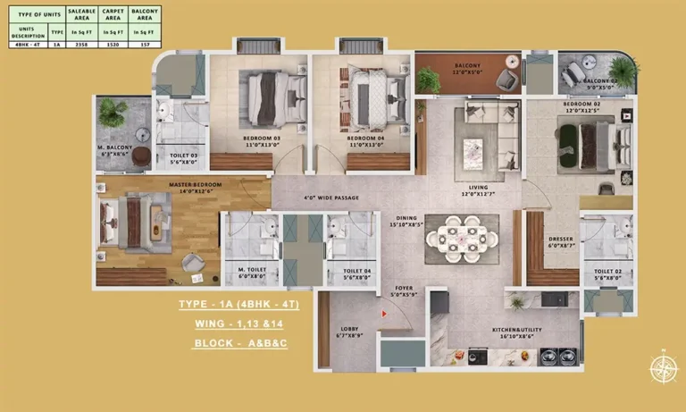 Type-1A 4BHK-4T - Sattva Vasanta Skye