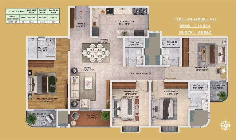Type-2A 4BHK-4T - Sattva Vasanta Skye