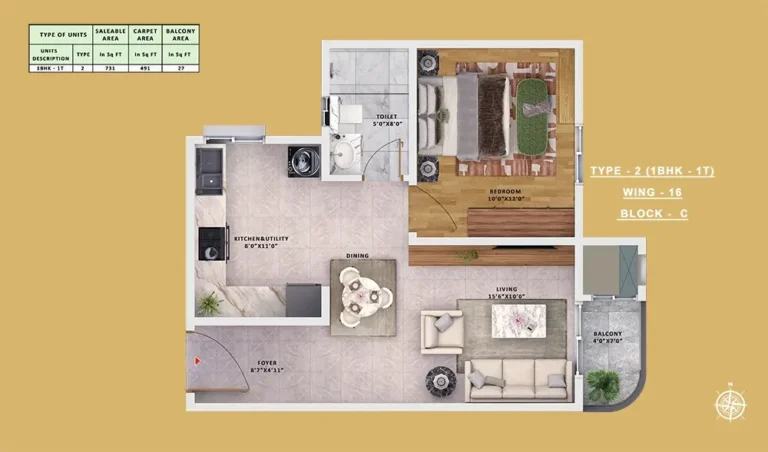 Type-2 1BHK-1T - Sattva Vasanta Skye