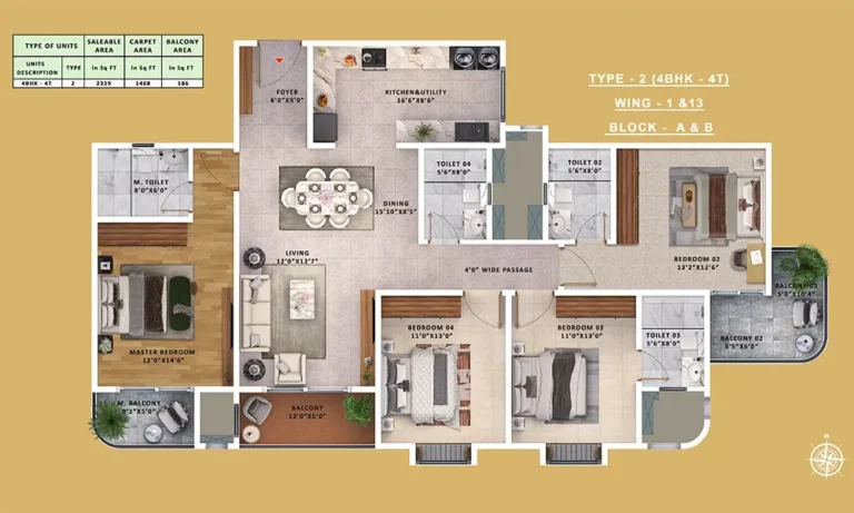 Type-2 4BHK-4T - Sattva Vasanta Skye