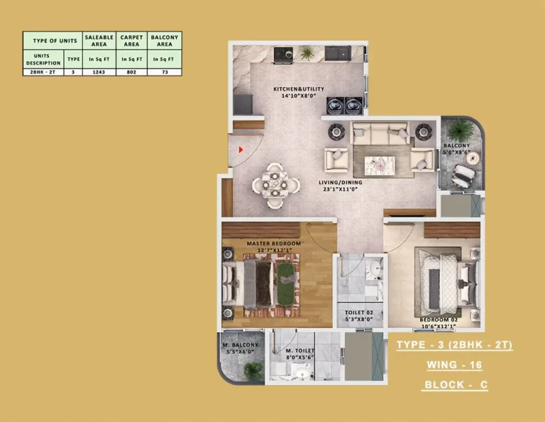 Type-3 2BHK-2T - Sattva Vasanta Skye