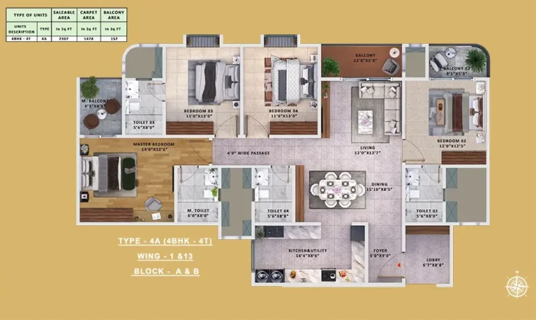 Type-4A 4BHK-4T - Sattva Vasanta Skye