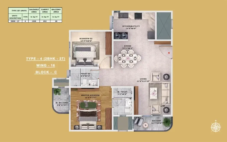 Type-4 2BHK-2T - Sattva Vasanta Skye