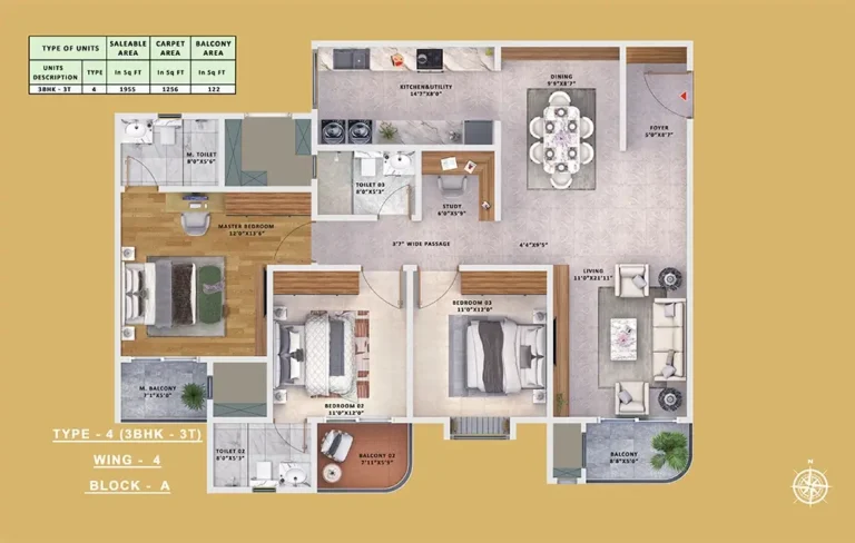Type-4 3BHK-3T - Sattva Vasanta Skye