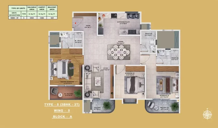 Type-5 3BHK-3T - Sattva Vasanta Skye