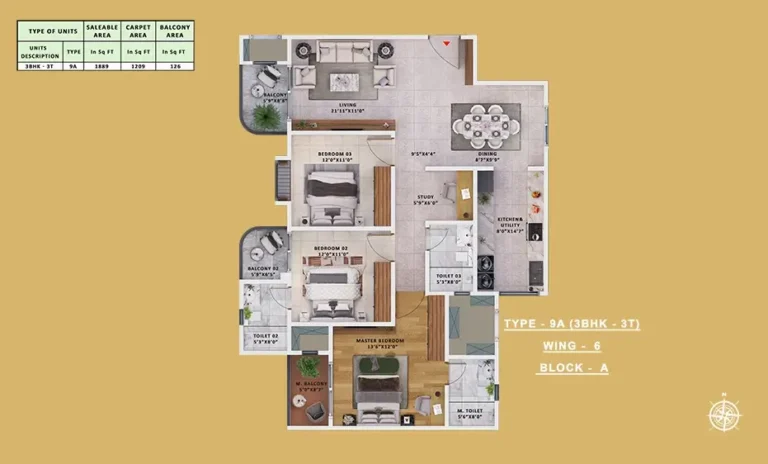 Type-9A 3BHK-3T - Sattva Vasanta Skye