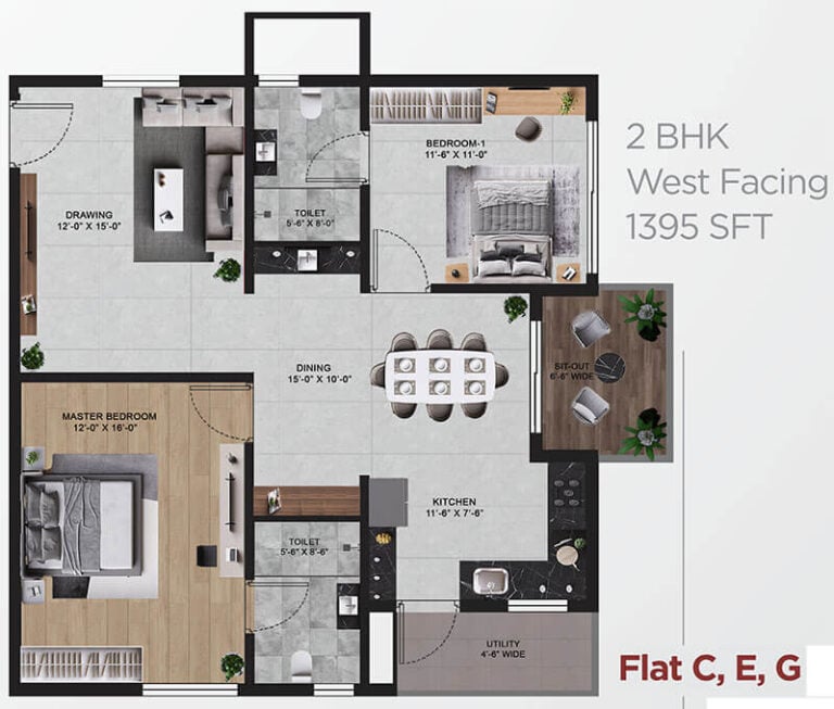 2BHK 1395 - Vian Mrida Apartments Kollur