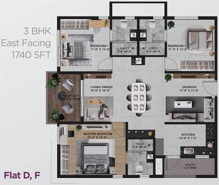 3BHK 1740 - Vian Mrida Apartments Kollur