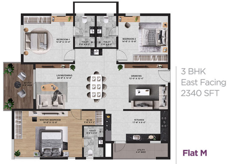 3BHK 2340 - Vian Mrida Apartments Kollur