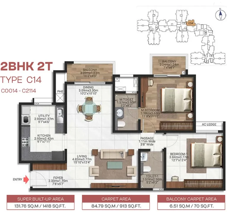 2BHK 1418 - Brigade Lakecrest Bhattarahalli