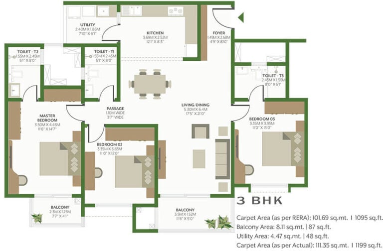 3BHK 1199 - Alembic Cloud Forest Whitefield