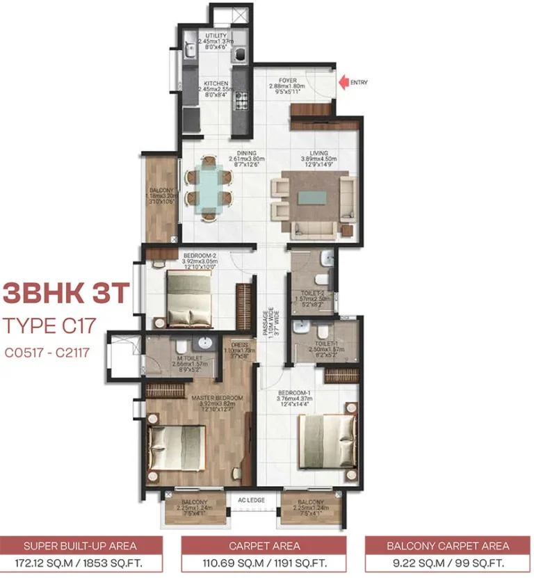 3BHK 1853 - Brigade Lakecrest Bhattarahalli