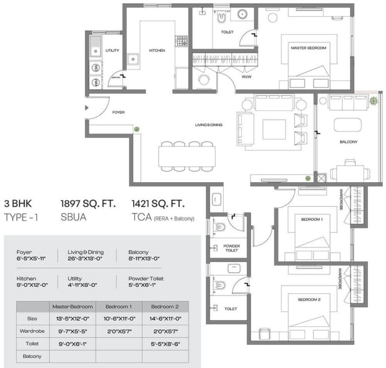 3BHK 1897 - Assetz Meru & Meadow