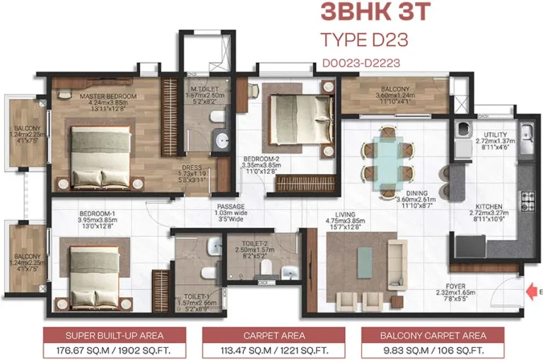 3BHK 1902 - Brigade Lakecrest Bhattarahalli