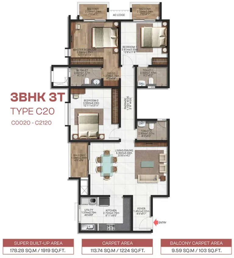 3BHK 1919 - Brigade Lakecrest Bhattarahalli