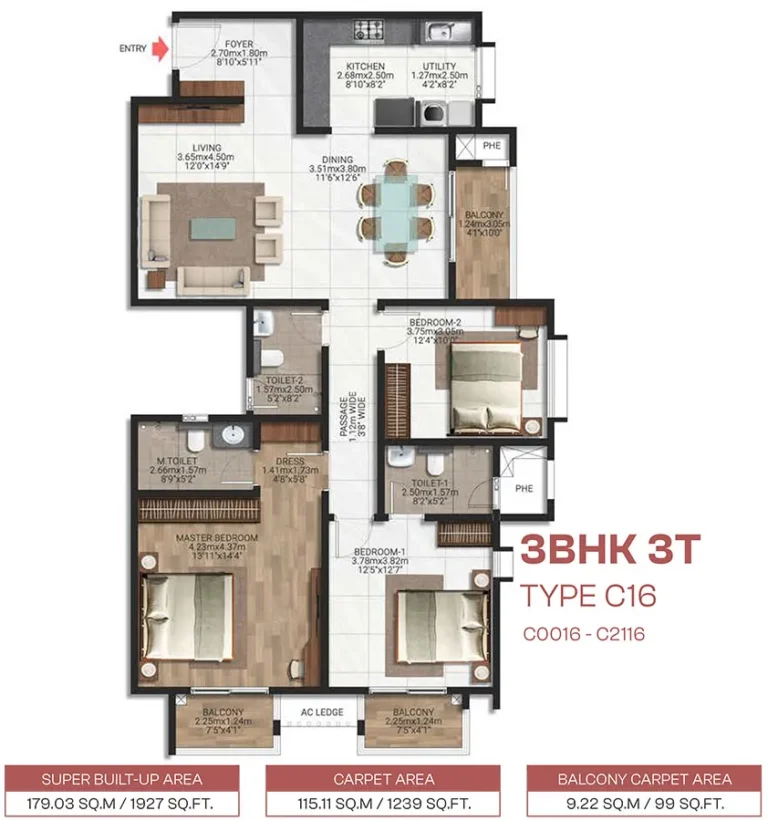 3BHK 1927 - Brigade Lakecrest Bhattarahalli