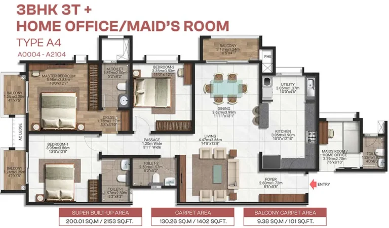 3BHK-Home Office 2153 - Brigade Lakecrest Bhattarahalli