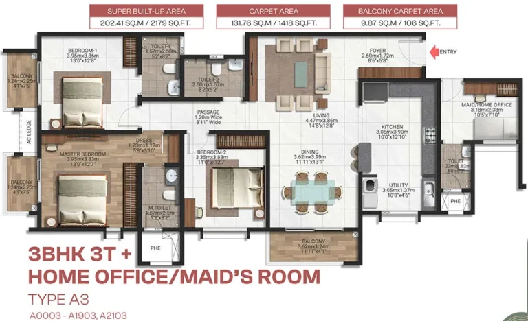 3BHK-Home Office 2179 - Brigade Lakecrest Bhattarahalli