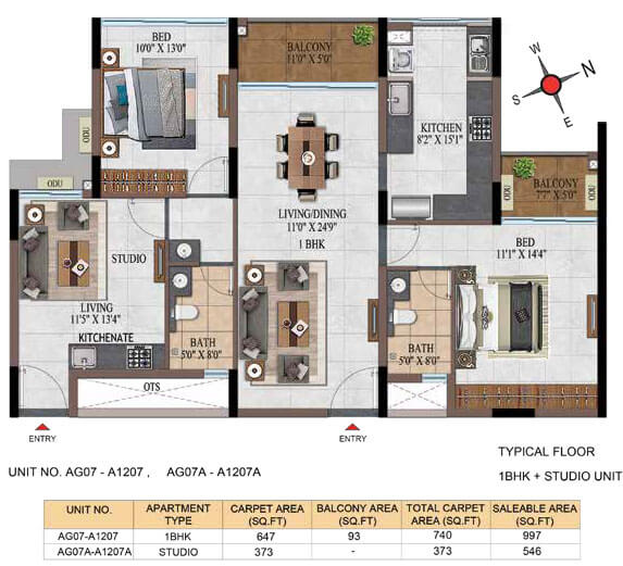 1BHK Studio 997-546 - Casagrand Estancia Kogilu