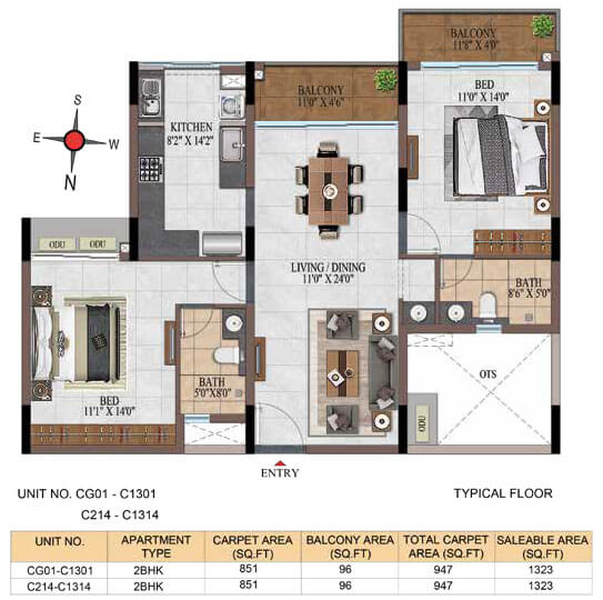 2BHK 1323 - Casagrand Estancia Kogilu