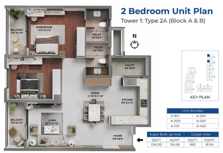 2BHK 1341 - Adarsh LakeFront Phase 2