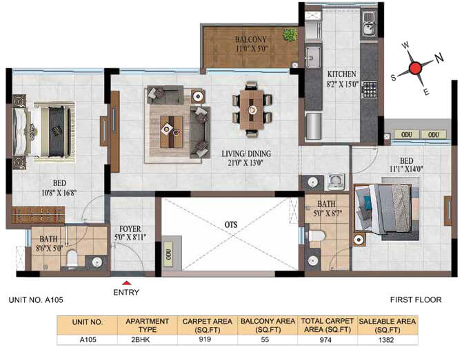 2BHK 1382 - Casagrand Estancia Kogilu