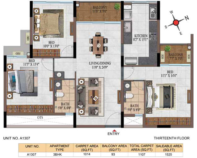 3BHK 1525 - Casagrand Estancia Kogilu