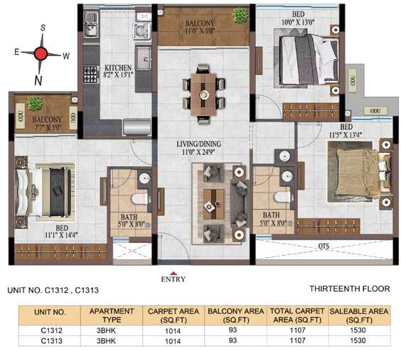 3BHK 1530 - Casagrand Estancia Kogilu