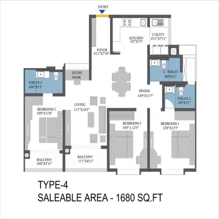 3BHK 1680 - Bren Aspera Bangalore