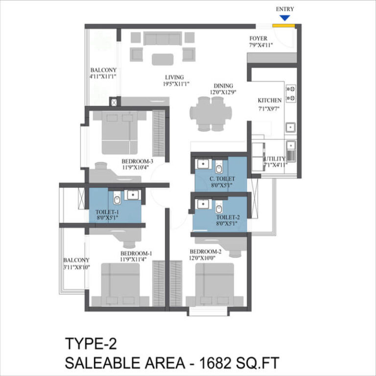 3BHK 1682 - Bren Aspera Bangalore