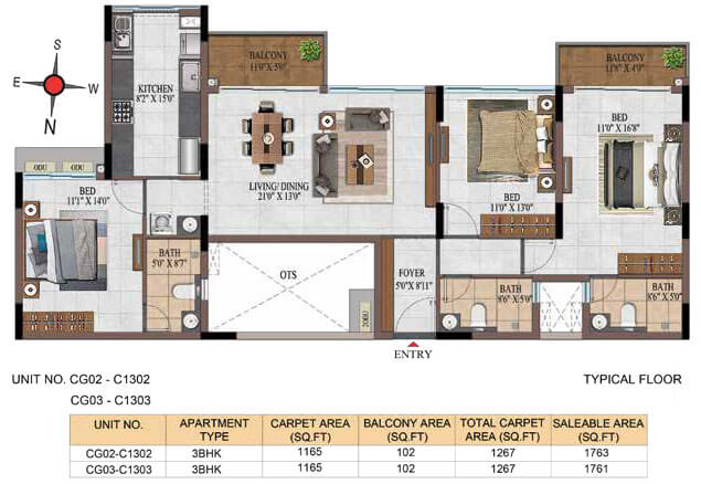 3BHK 1763 - Casagrand Estancia Kogilu