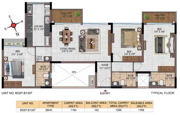 3BHK 1769 - Casagrand Estancia Kogilu