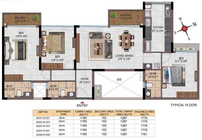3BHK 1770 - Casagrand Estancia Kogilu