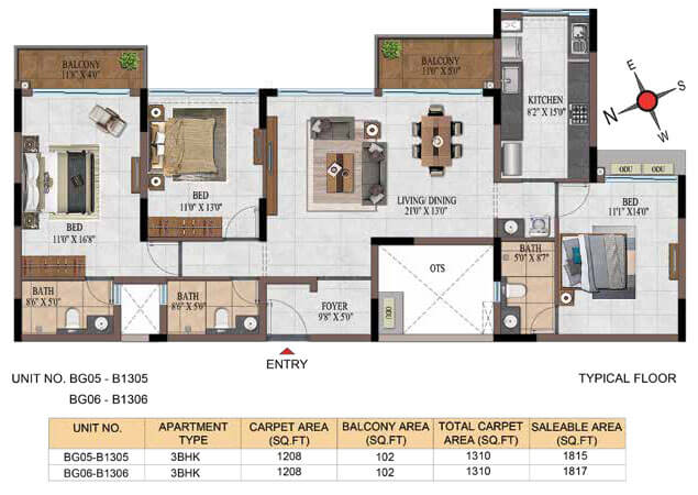3BHK 1817 - Casagrand Estancia Kogilu