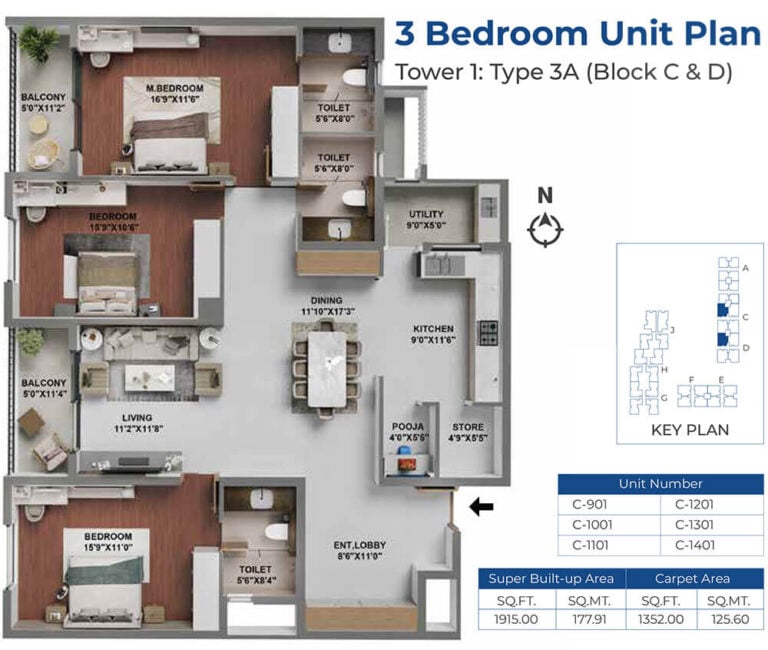 3BHK 1915 - Adarsh LakeFront Phase 2