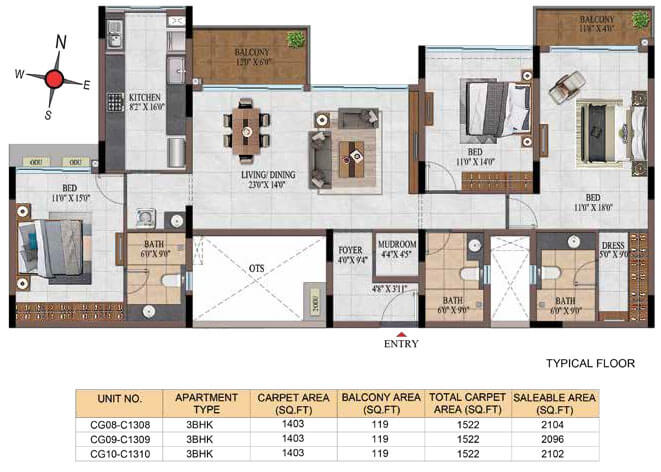 3BHK 2104 - Casagrand Estancia Kogilu