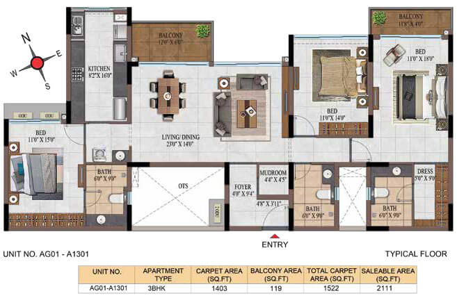 3BHK 2111 - Casagrand Estancia Kogilu