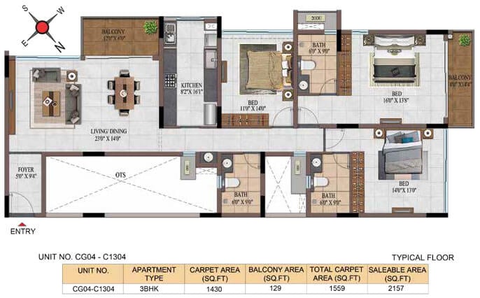 3BHK 2157 - Casagrand Estancia Kogilu
