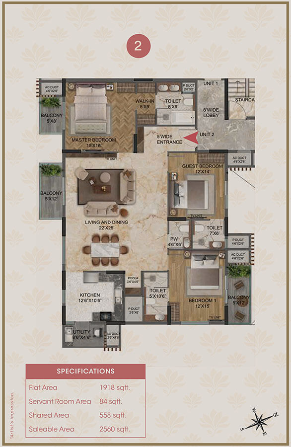 3BHK 2560 - Magnolia Delight Apartments