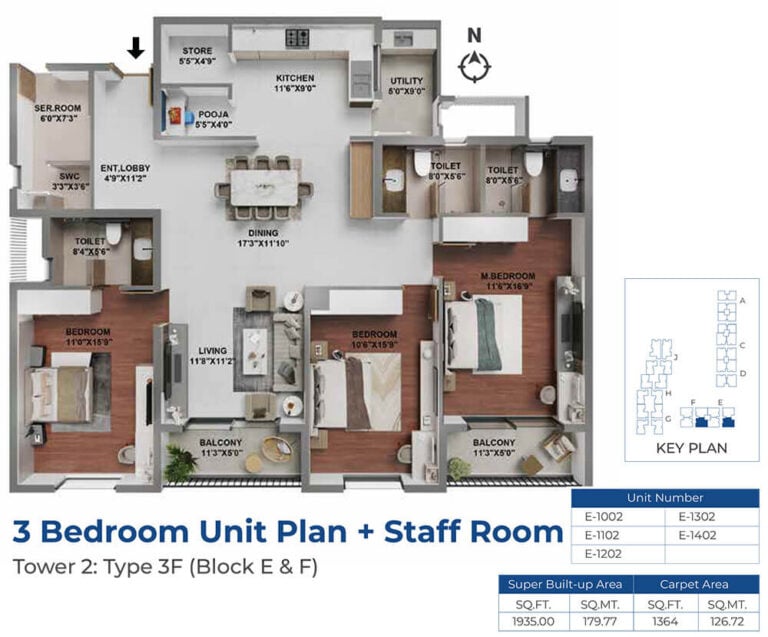 3BHK-Staff 1935 - Adarsh LakeFront Phase 2