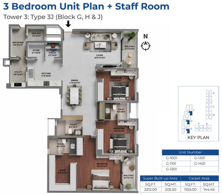 3BHK-Staff 2212 - Adarsh LakeFront Phase 2