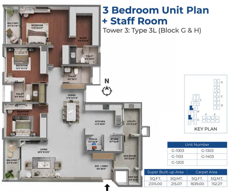 3BHK-Staff 2315 - Adarsh LakeFront Phase 2