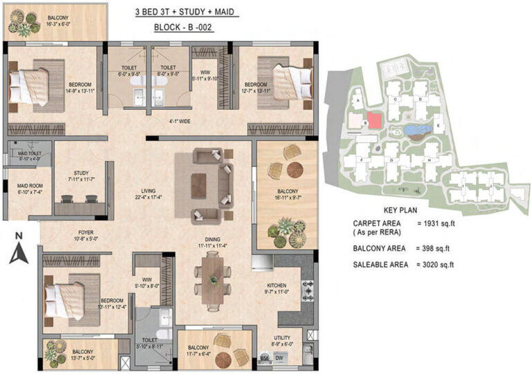 3BHK-Study 3020 - Tattvam Midori Sarjapur