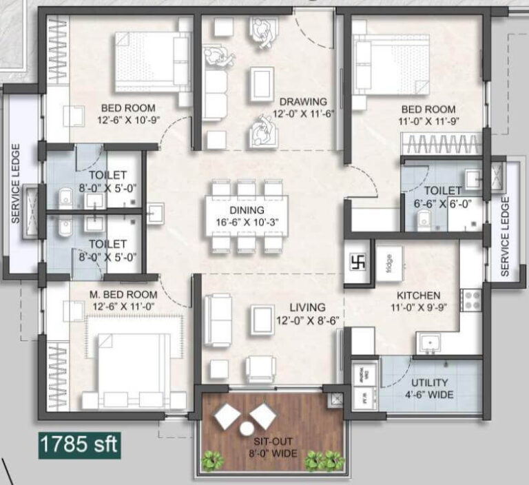 3BHK 1785 - Anvita Ivana Phase 2 Kollur