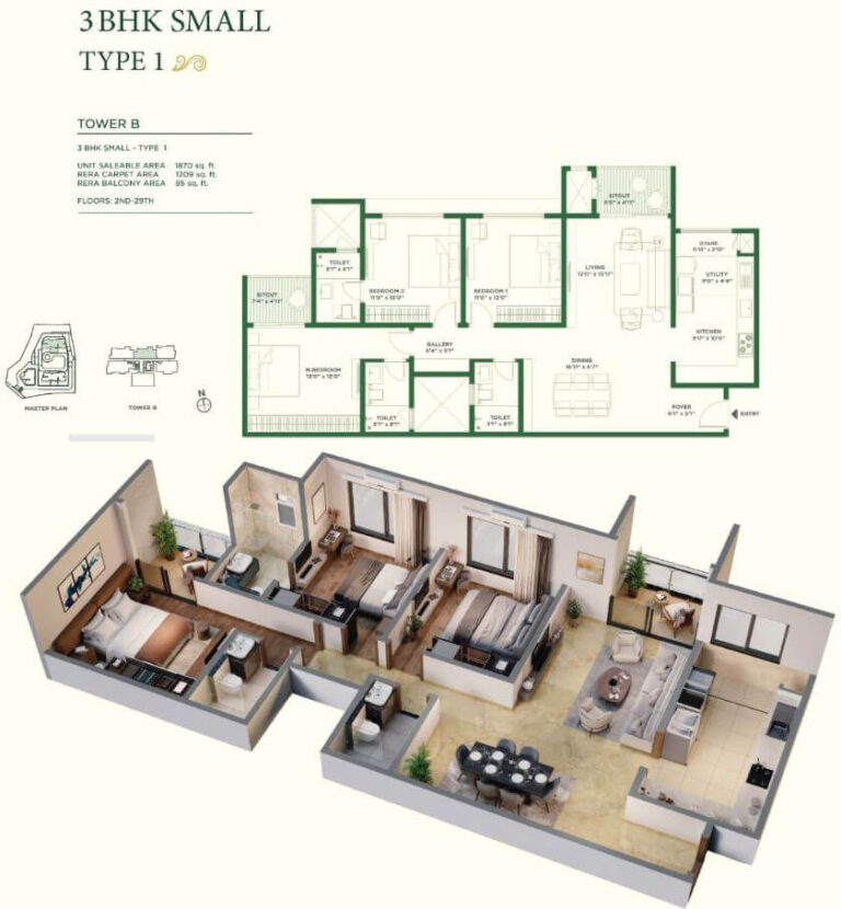 3BHK 1870 - Vaishnavi At-One Krishna Brindavan