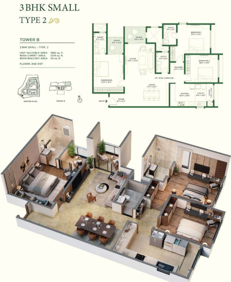 3BHK 1984 - Vaishnavi At-One Krishna Brindavan