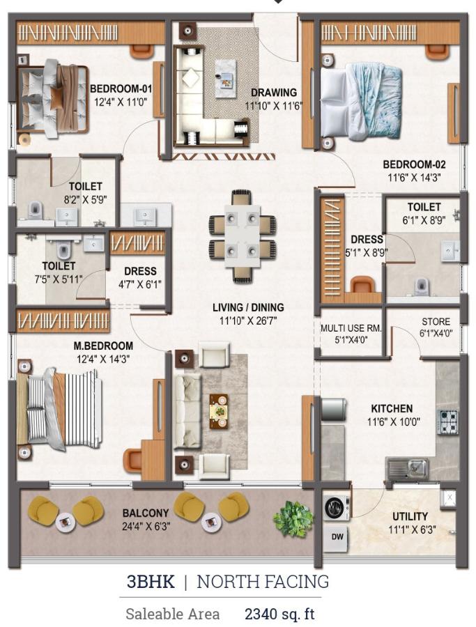 3BHK 2340 - NSL Nakshatra Hyderabad