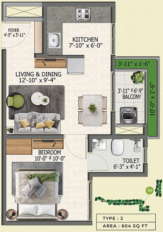 1BHK 604 - Sowparnika Whispering Petals Hoskote