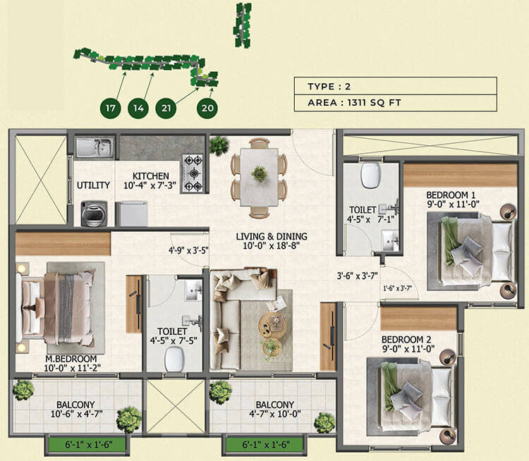 3BHK 1311 - Sowparnika Whispering Petals Hoskote