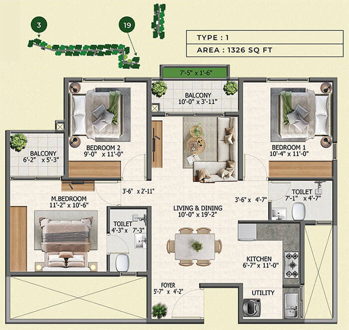 3BHK 1326 - Sowparnika Whispering Petals Hoskote